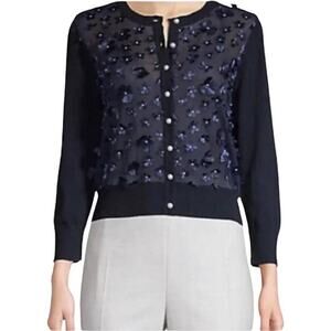 Karl Lagerfeld Paris Floral Cotton Mesh buttoned cardigan.